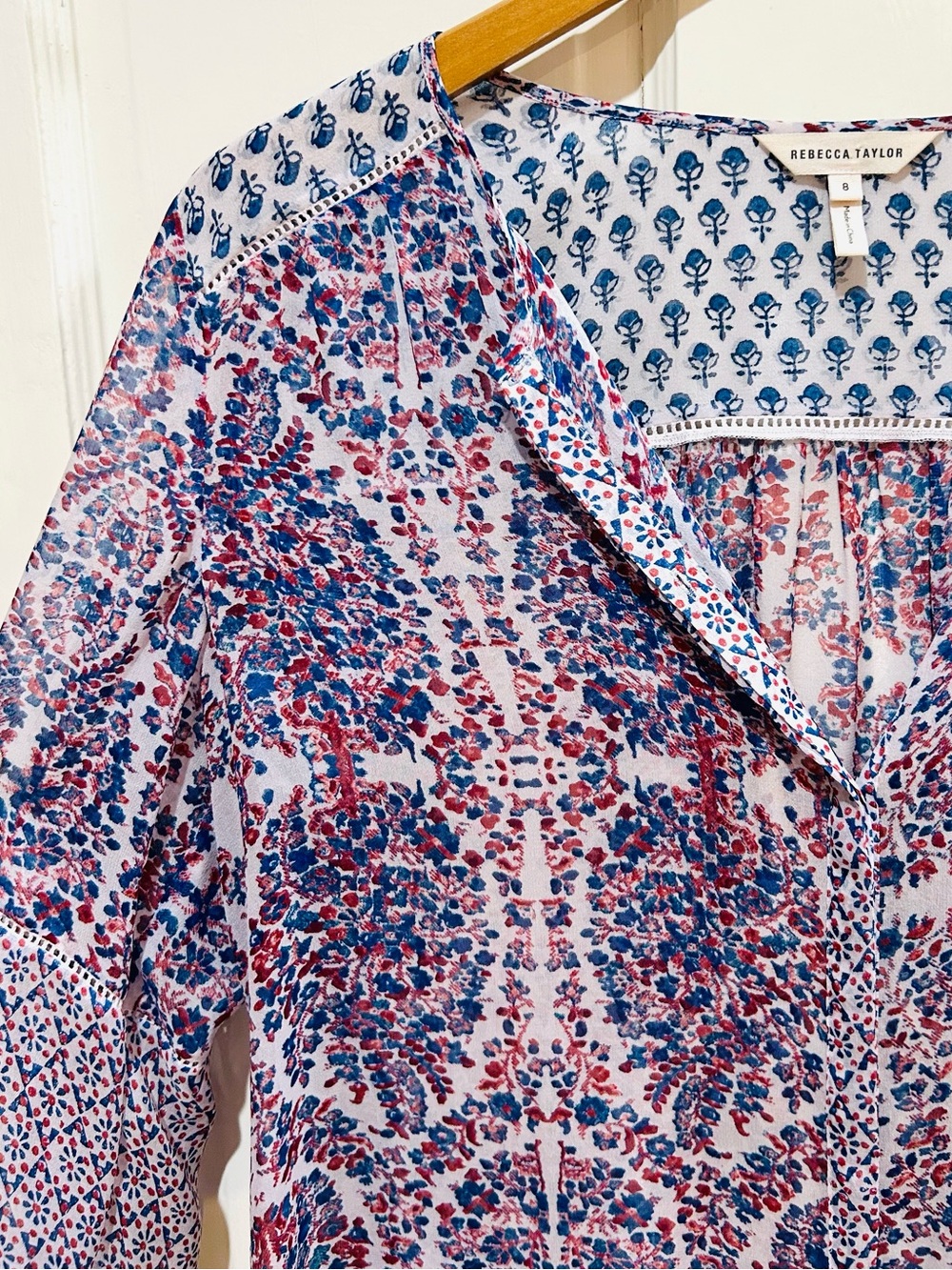 Rebecca Taylor Silk Floral Peasant Women's Top Boho Luxury Designer Size 8 - Picture 6 of 9